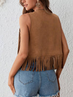 Western Cowgirl Fringe Studded Vest: Caramel / M