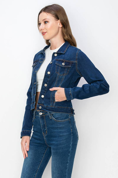 Women's Casual Denim Jackets: 2605 DARK BLUE / S-M-L-XL (2-4-4-2)