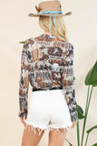 AV1230-AUBREY WESTERN RODEO SEMI SHEER MESH TOP: Light Grey/Brown / Contemporary / XL