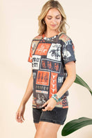 AV1205-IVY WESTERN RODEO PRINT SHORT SLEEVE T-SHIRT : Charcoal/Rust / Contemporary / S