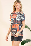 AV1205-IVY WESTERN RODEO PRINT SHORT SLEEVE T-SHIRT : Charcoal/Rust / Contemporary / S