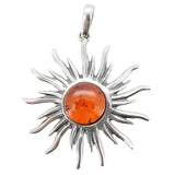Cognac Amber Sterling Silver Sun Pendant