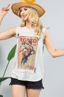 AV079-KEITH VINTAGE WESTERN GRAPHIC SLEEVELESS TOP: Oatmeal / Contemporary / L