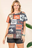 AV1205-IVY WESTERN RODEO PRINT SHORT SLEEVE T-SHIRT : Charcoal/Rust / Contemporary / XL