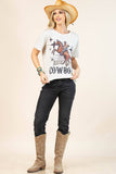 AV1205-PAMELA RIDE'EM COWBOY GRAPHIC T-SHIRT : Oatmeal/Multi / Contemporary / 2XL