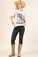 AV1205-PAMELA RIDE'EM COWBOY GRAPHIC T-SHIRT : Oatmeal/Multi / Contemporary / S