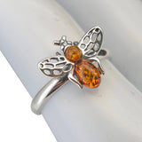 Amber Sterling Silver Bee Ring: 7