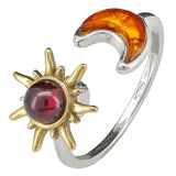 Sun and Moon Amber Adjustable Spinner Ring