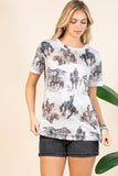 AV1205-LILI WESTERN PRINT RELAXED FIT SHORT SLEEVE T-SHIRT : Contemporary / Light Mocha Multi / M