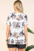AV1205-LILI WESTERN PRINT RELAXED FIT SHORT SLEEVE T-SHIRT : Contemporary / Light Mocha Multi / S
