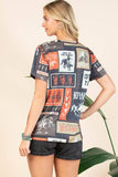 AV1205-IVY WESTERN RODEO PRINT SHORT SLEEVE T-SHIRT : Charcoal/Rust / Contemporary / M