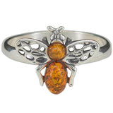 Amber Sterling Silver Bee Ring: 7