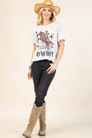 AV1205-PAMELA RIDE'EM COWBOY GRAPHIC T-SHIRT : Oatmeal/Multi / Contemporary / S