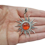 Cognac Amber Sterling Silver Sun Pendant