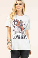 AV1205-PAMELA RIDE'EM COWBOY GRAPHIC T-SHIRT : Oatmeal/Multi / Contemporary / L
