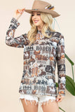 AV1230-AUBREY WESTERN RODEO SEMI SHEER MESH TOP: Light Grey/Brown / Contemporary / M