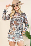 AV1230-AUBREY WESTERN RODEO SEMI SHEER MESH TOP: Light Grey/Brown / Contemporary / XL