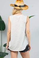 AV079-KEITH VINTAGE WESTERN GRAPHIC SLEEVELESS TOP: Oatmeal / Contemporary / L