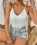 Sexy Western Boho Cowgirl Fringe Tank Top: Coffee / XL