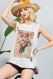 AV079-KEITH VINTAGE WESTERN GRAPHIC SLEEVELESS TOP: Oatmeal / Contemporary / L