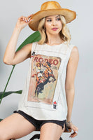 AV079-KEITH VINTAGE WESTERN GRAPHIC SLEEVELESS TOP: Oatmeal / Contemporary / L