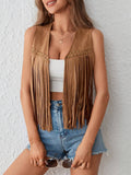 Western Cowgirl Fringe Studded Vest: Caramel / S