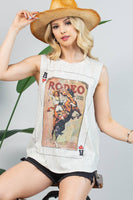 AV079-KEITH VINTAGE WESTERN GRAPHIC SLEEVELESS TOP: Oatmeal / Contemporary / L