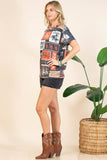 AV1205-IVY WESTERN RODEO PRINT SHORT SLEEVE T-SHIRT : Charcoal/Rust / Contemporary / L