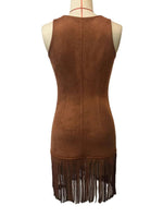 Western Vintage Brown Tassel Sleeveless Mini Dress: Brown / S