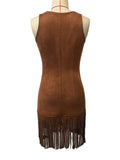 Western Vintage Brown Tassel Sleeveless Mini Dress: Brown / S