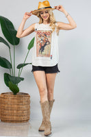 AV079-KEITH VINTAGE WESTERN GRAPHIC SLEEVELESS TOP: Oatmeal / Contemporary / L