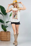 AV079-KEITH VINTAGE WESTERN GRAPHIC SLEEVELESS TOP: Oatmeal / Contemporary / L