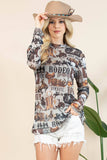 AV1230-AUBREY WESTERN RODEO SEMI SHEER MESH TOP: Light Grey/Brown / Contemporary / XL