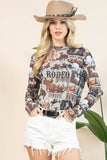 AV1230-AUBREY WESTERN RODEO SEMI SHEER MESH TOP: Light Grey/Brown / Contemporary / XL