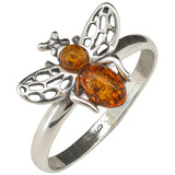 Amber Sterling Silver Bee Ring: 7