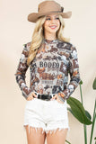 AV1230-AUBREY WESTERN RODEO SEMI SHEER MESH TOP: Light Grey/Brown / Contemporary / XL