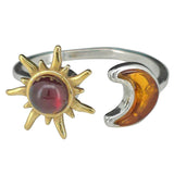 Sun and Moon Amber Adjustable Spinner Ring