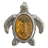 Amber Sterling Silver Turtle Pendant