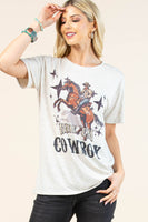 AV1205-PAMELA RIDE'EM COWBOY GRAPHIC T-SHIRT : Oatmeal/Multi / Contemporary / 2XL