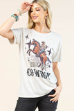 AV1205-PAMELA RIDE'EM COWBOY GRAPHIC T-SHIRT : Oatmeal/Multi / Contemporary / L