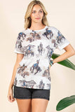 AV1205-LILI WESTERN PRINT RELAXED FIT SHORT SLEEVE T-SHIRT : Contemporary / Light Mocha Multi / XL