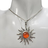 Cognac Amber Sterling Silver Sun Pendant