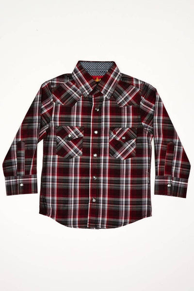 RODEO CLOTHING KID'S PLAID WESTERN LONG SLEEVE SNAP SHIRTS: M (4-5 Yrs)