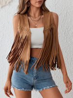 Western Cowgirl Fringe Studded Vest: Caramel / S