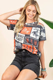 AV1205-IVY WESTERN RODEO PRINT SHORT SLEEVE T-SHIRT : Charcoal/Rust / Contemporary / XL