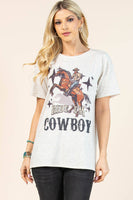 AV1205-PAMELA RIDE'EM COWBOY GRAPHIC T-SHIRT : Oatmeal/Multi / Contemporary / 2XL