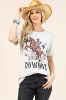 AV1205-PAMELA RIDE'EM COWBOY GRAPHIC T-SHIRT : Oatmeal/Multi / Contemporary / S