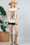 AV079-KEITH VINTAGE WESTERN GRAPHIC SLEEVELESS TOP: Oatmeal / Contemporary / L