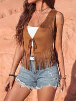 Western Boho Cowgirl Tassel Laced Vest: Caramel / S
