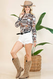 AV1230-AUBREY WESTERN RODEO SEMI SHEER MESH TOP: Light Grey/Brown / Contemporary / XL